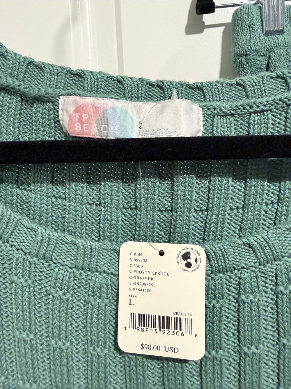 Free People Beach Kenzie Sweater and Skirt Set in Frosty Spruce Green Sz L NWT - Picture 2 of 8